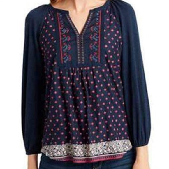 Vintage America Tops - Vintage America Peasant Style Print Top